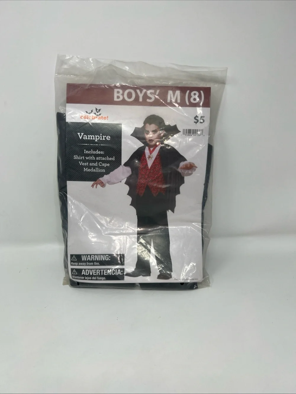 Vampire Boys Costume Size Medium 8 Shirt Vest Cape Medallion New In Package